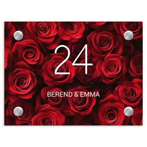 Rode rozen - Klassiek Naambord Rechthoek middel -3d
