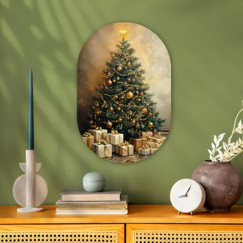 Kerstboom - Cadeaus - Goud Wandcirkel Ovaal Forex klein -sfeer2