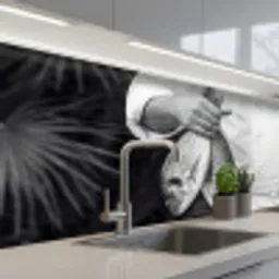 Vissen - Chef - Zwart - Wit keuken achterwand 2 middel -3d_schuin