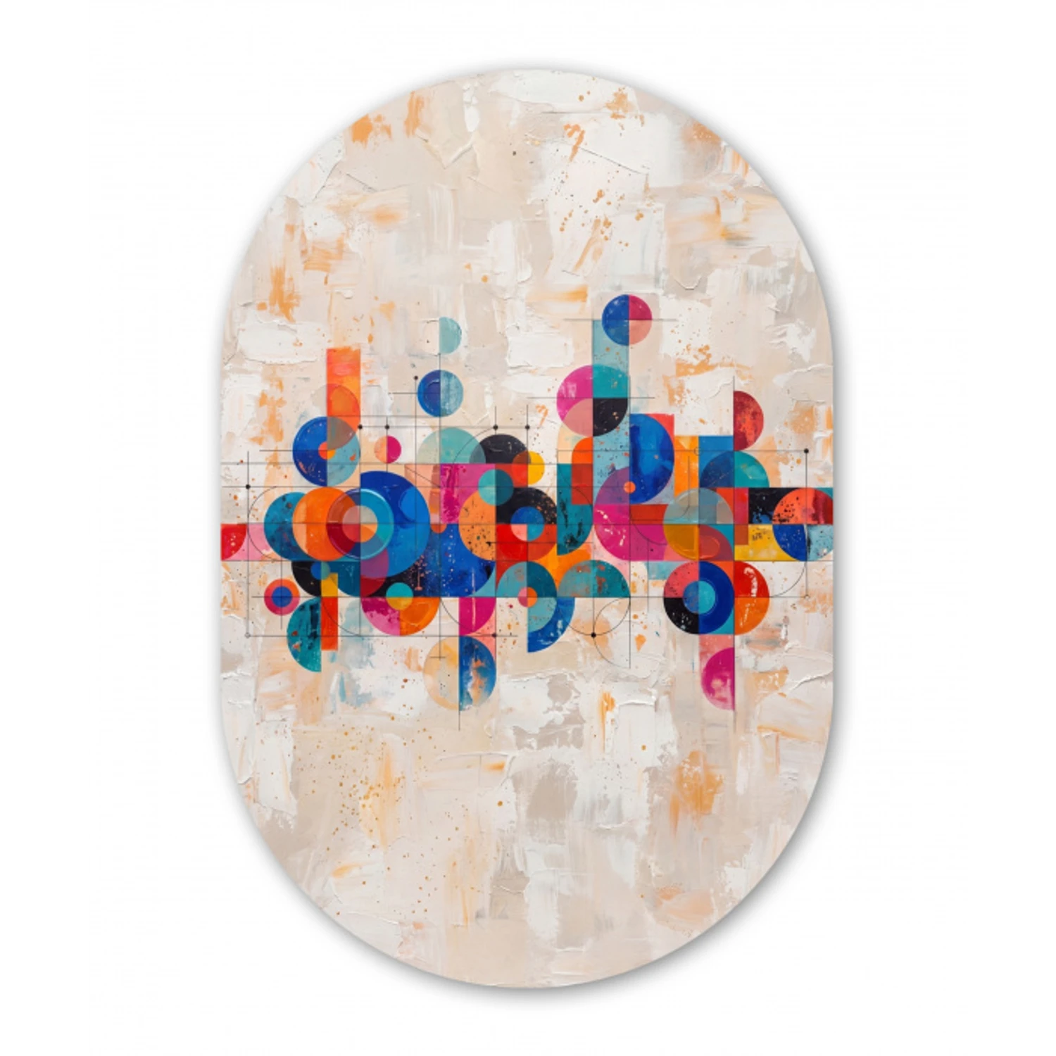 Kunst - Geometrisch - Abstract - Kleurrijk Wandcirkel Ovaal Forex klein -3d