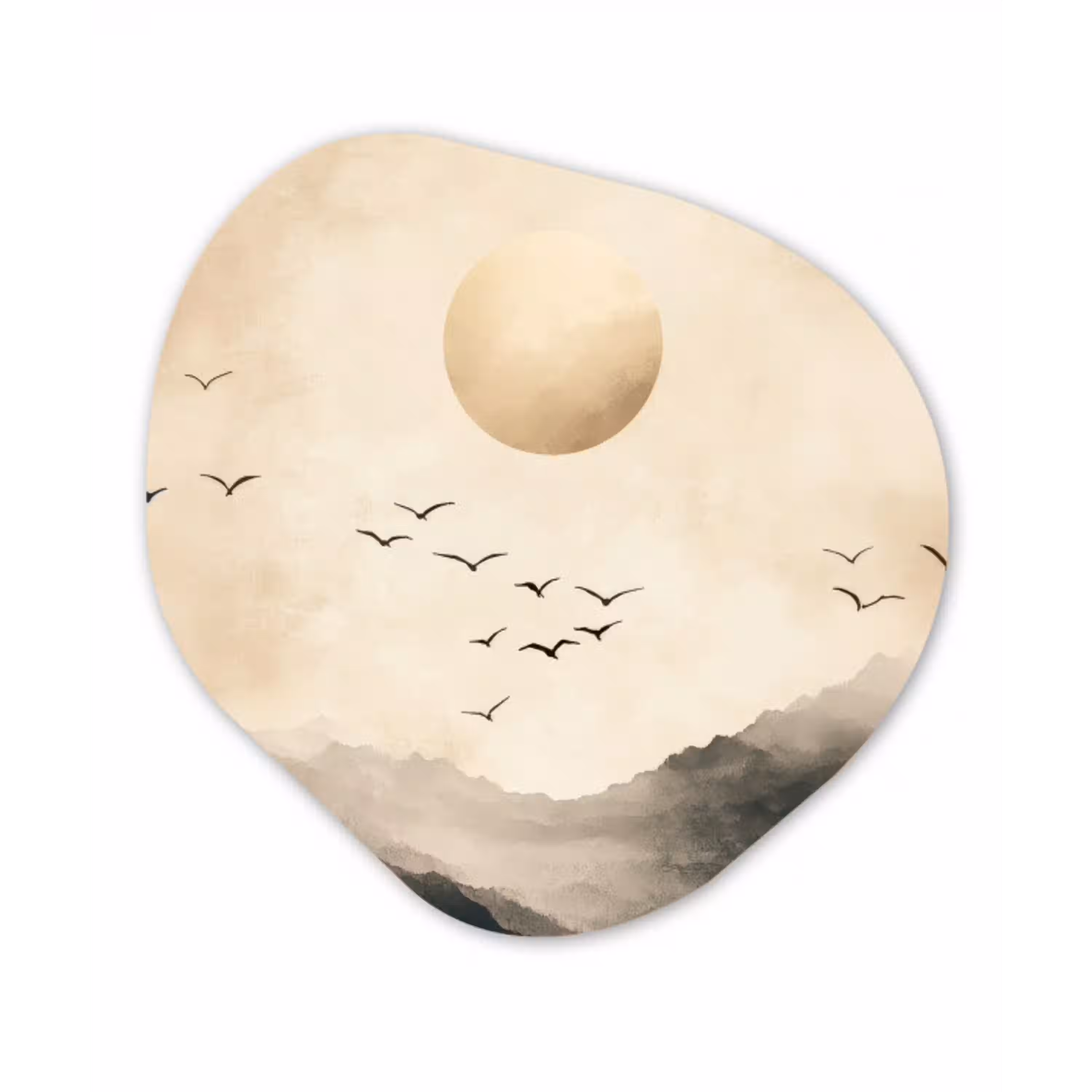 Landschap - Japandi - vogel Wandcirkel Organisch Forex 3mm klein -3d