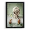 Hond - Bad - Champagne - Handdoek fotolijst zwart zonder passe partout klein -3d