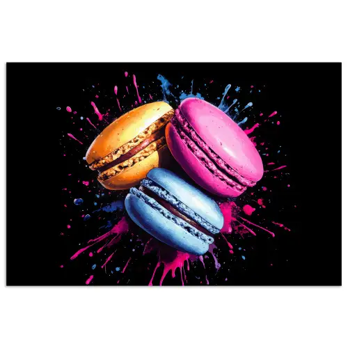 Macarons - Dessert - Graffiti - Kleurrijk - Roze - Blauw - Geel poster papier klein -3d
