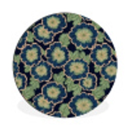 Bloemen - Borduurwerk - Patroon - Blauw - Groen Wandcirkel aluminium klein 190 -3d