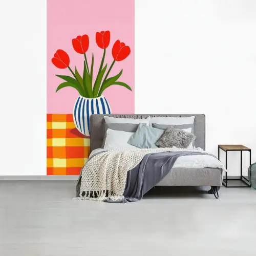 Tulpen - Roze - Vaas fotobehang vinyl groot -slaapkamer