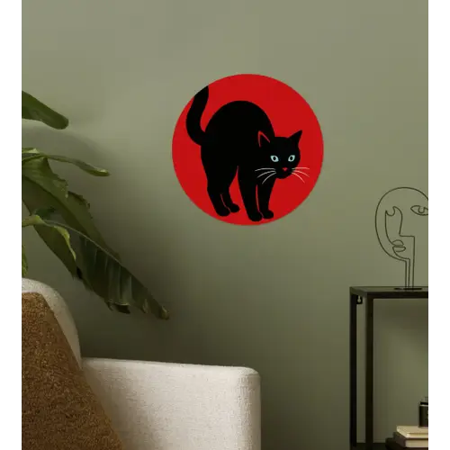 Kat - Zwart - Staart Wandcirkel behangsticker klein -sfeer2