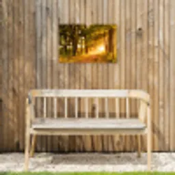 Bos - Bomen - Zonlicht - Herfst - Bospad - Natuur Tuinposter op houten frame 2 cm dik klein -sfeer4