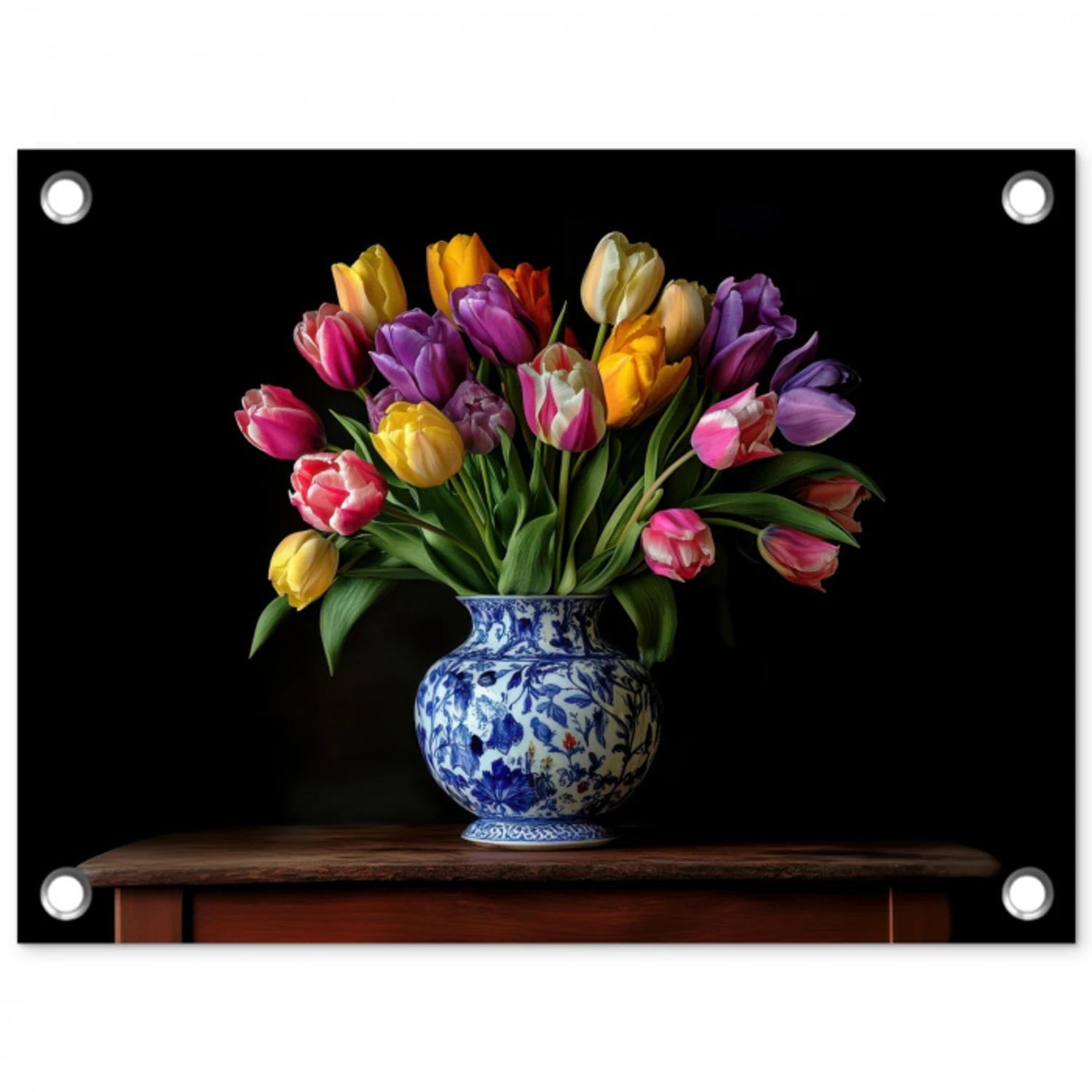 Tulpen - Kleuren - Hout - Vaas tuinposter los doek klein -3d