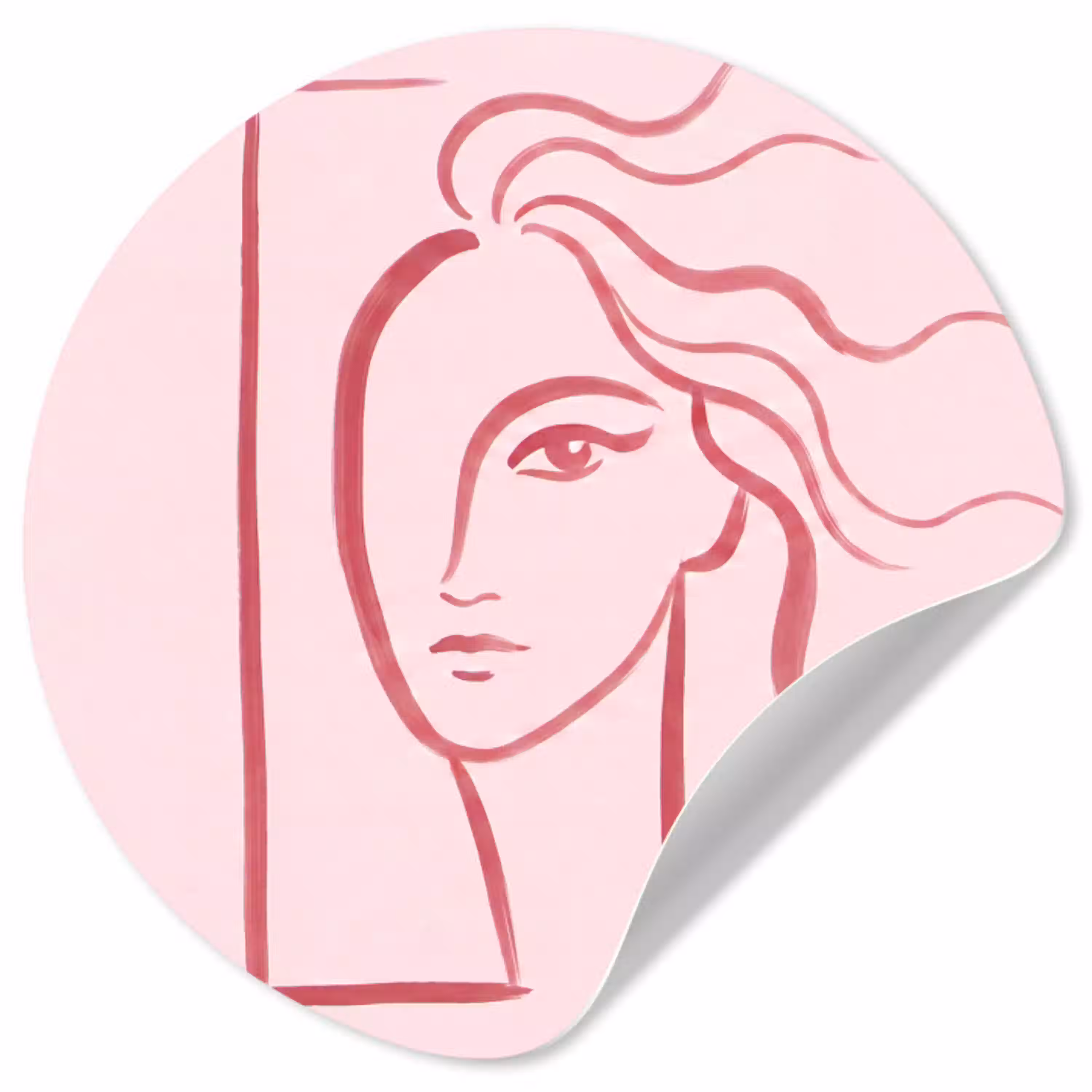 Vrouw - Portret - Abstract - Lijnkunst - Rood Wandcirkel behangsticker klein -3d