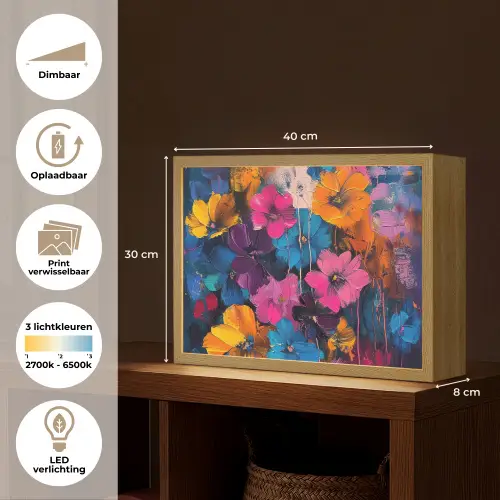 Bloemen - Kleurrijk - Abstract - Modern Light Box met batterij (Wandlamp) middel -USP_websiteoverzichtNL