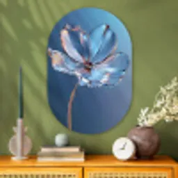 Blauw - Bloem - Glazen - Sierlijk Wandcirkel Ovaal Glas middel -sfeer2