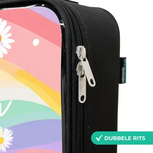 Madeliefjes op regenboogachtergrond Kinderkoffer - Zwart klein -rits_NL
