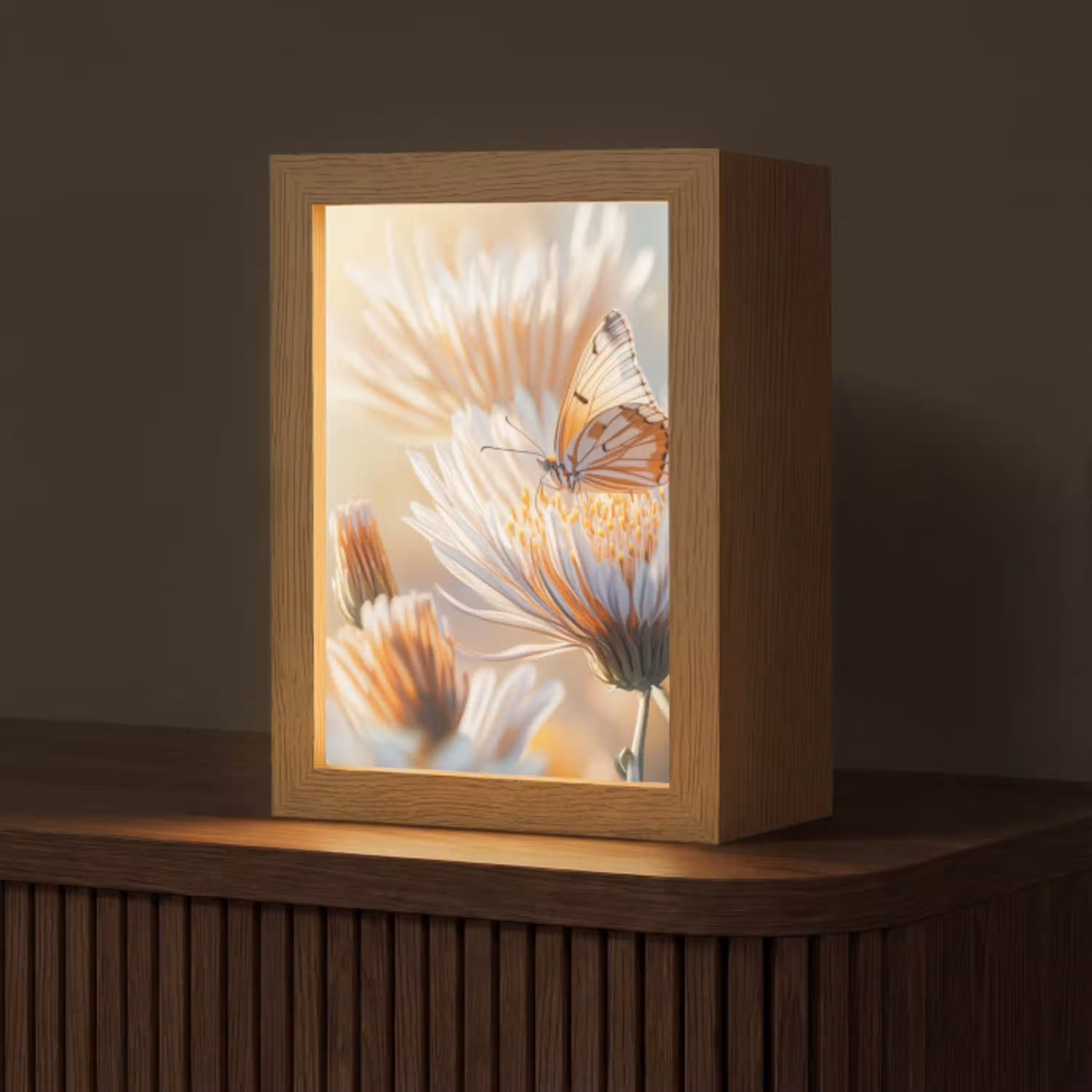 Vlinder - Bloem - Oranje Light Box met kabel (Tafellamp) klein -z3d_website
