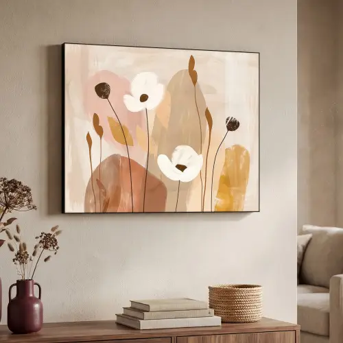 Bloemen - Abstract - Beige - Line art Textielframe zwart klein -sfeer3