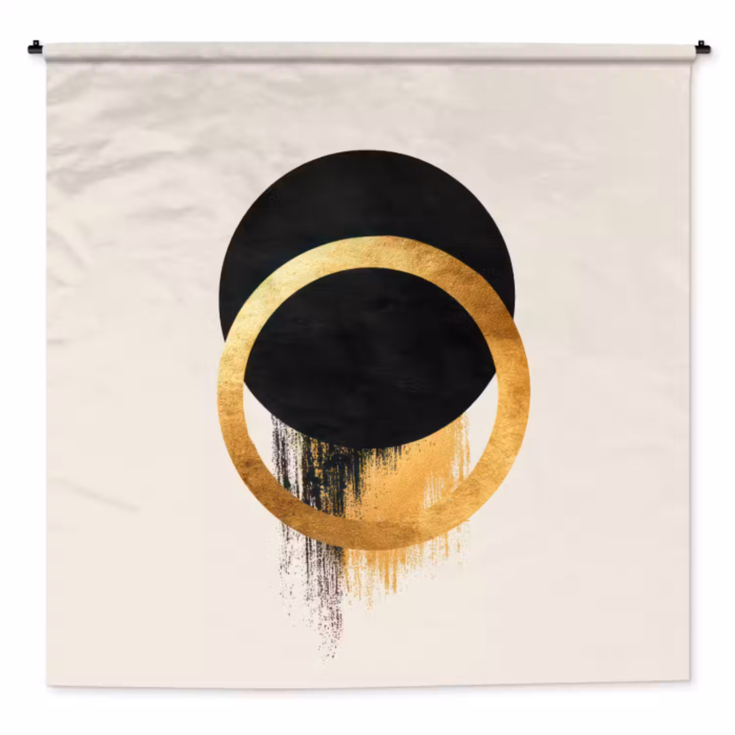 Wandkleed - Abstract ontwerp - Zwarte cirkel - Verfvlekken