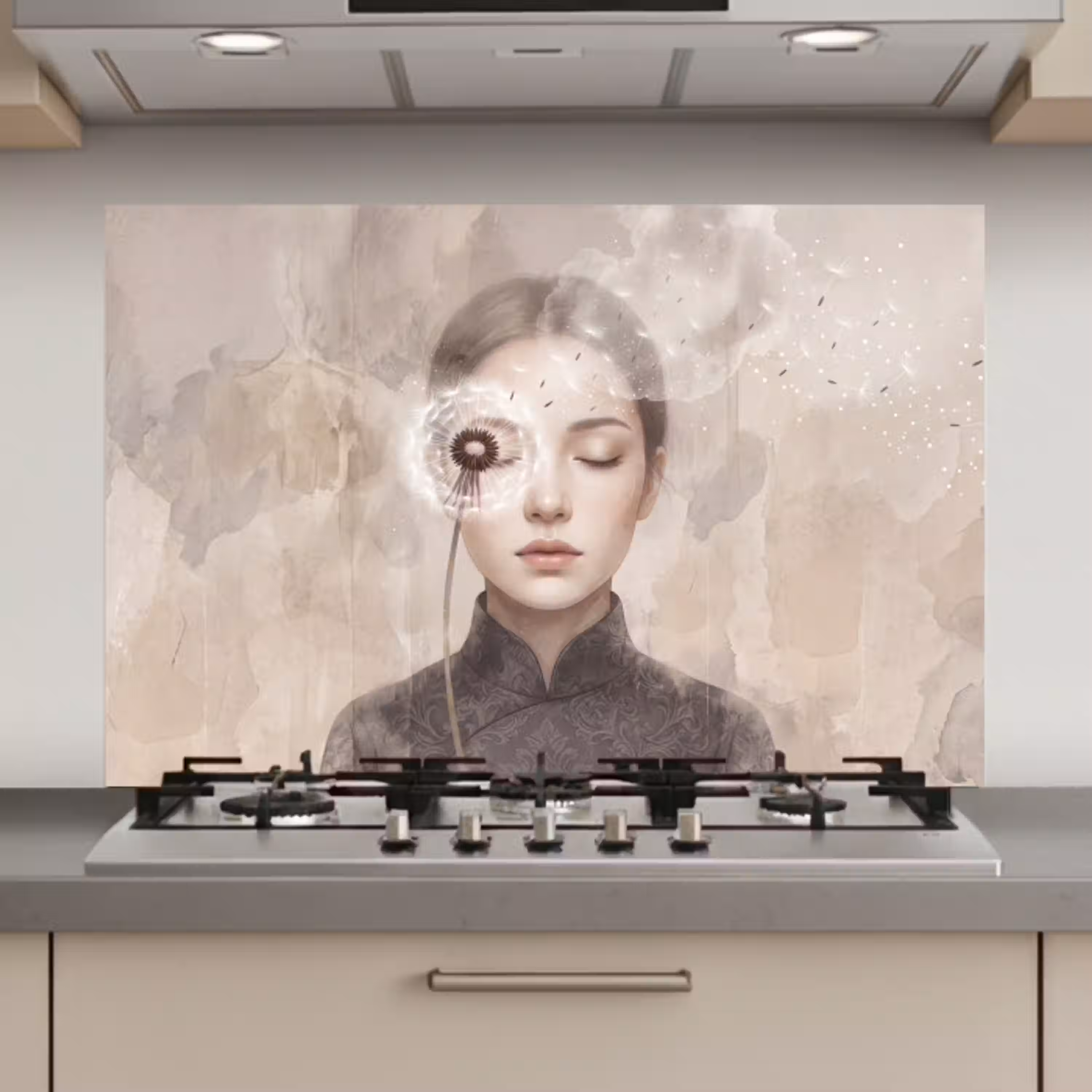 Vrouw - Sereen - Grijs keuken achterwand spatscherm klein -3d_website