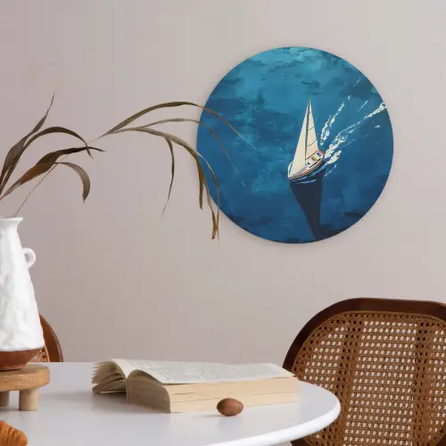 Zeilboot - Water - Abstract - Schaduw Akoestische PET Vilt - Rond klein -sfeer3