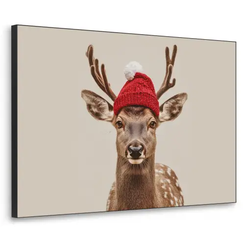 Hert - Kerst - Muts - Dieren - Winter - Grappig Textielframe zwart klein -3d