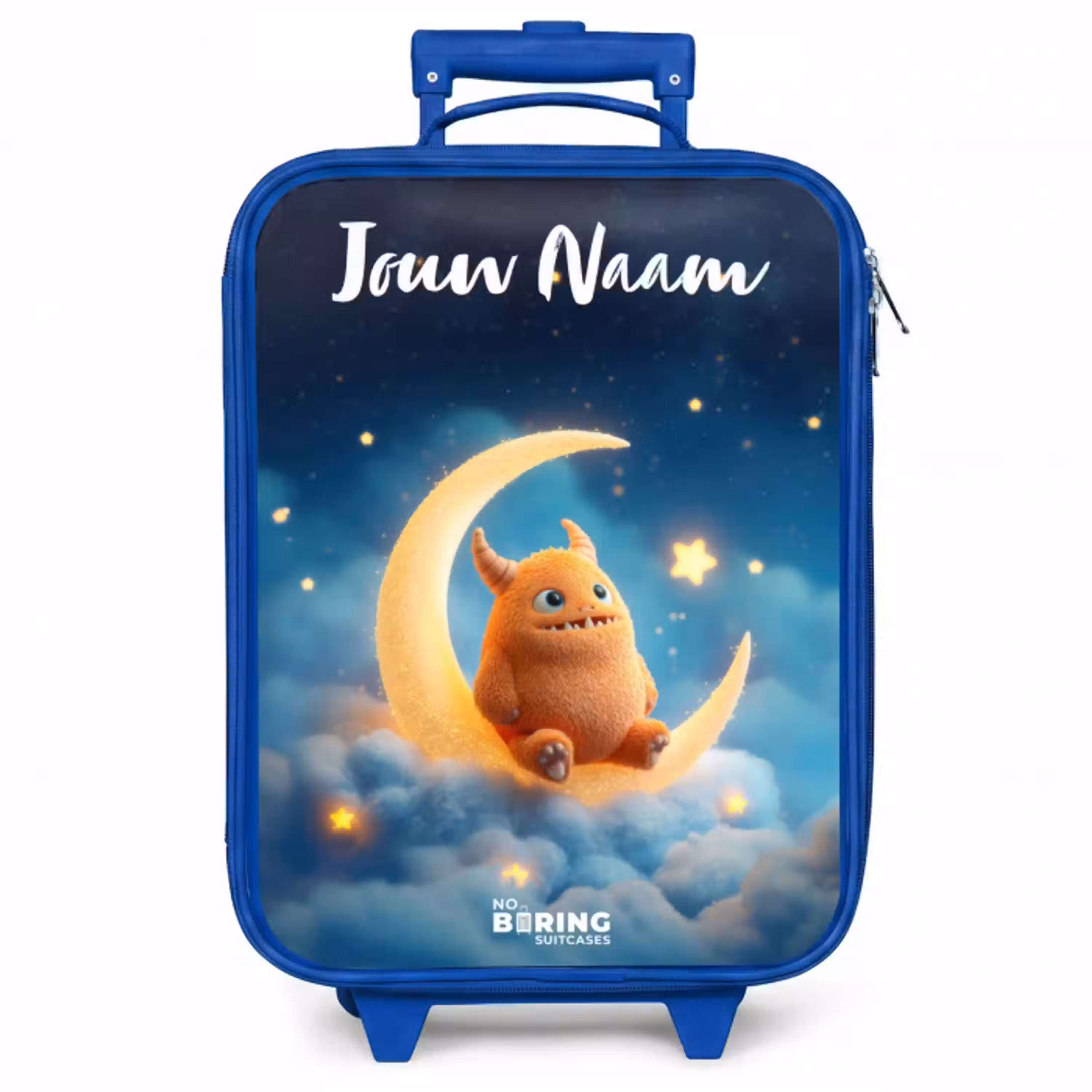 Oranje monster op maansikkel Kinderkoffer - Blauw klein -zzz_website3d