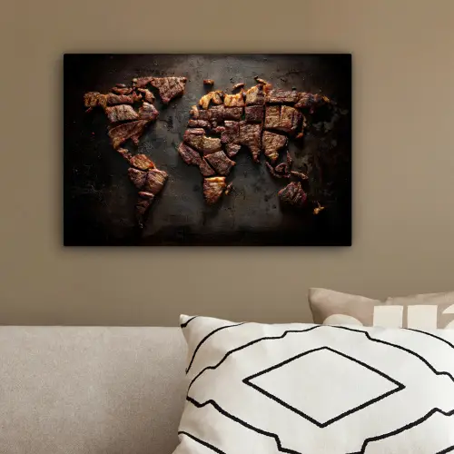 Wereldkaart - Gegrild vlees canvas 2cm klein -sfeer3