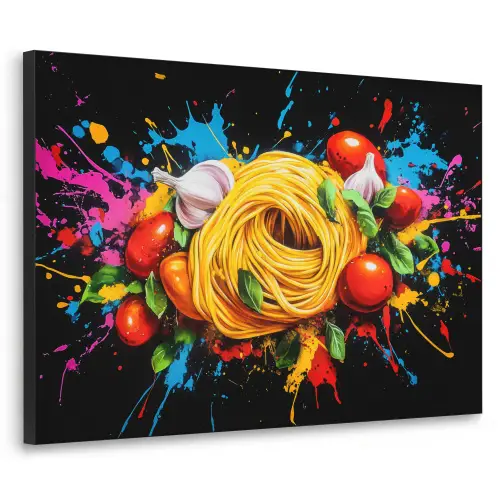 Spaghetti - Graffiti - Verf - Kleurrijk - Eten - Modern Textielframe zwart klein -3d