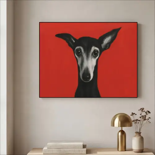 Windhond - Minimalistisch - Rood Textielframe zwart klein -sfeer2