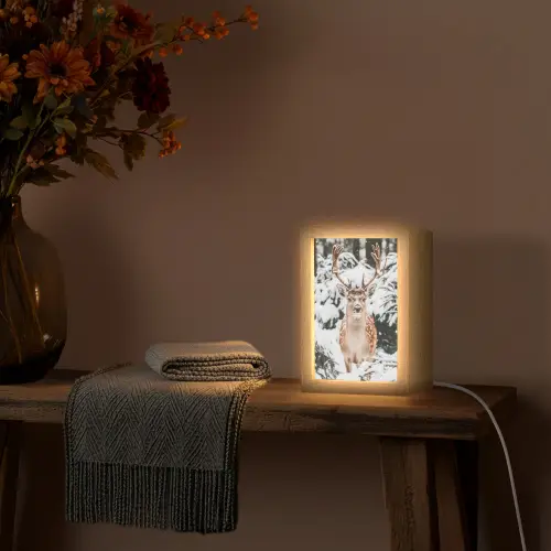 Hert - Sneeuw - Winter - Bos - Dieren Light Box met kabel (Tafellamp) klein -sfeer4