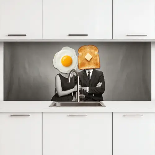 Ontbijt - Koppel - Ei - Brood keuken achterwand 2 middel -3d
