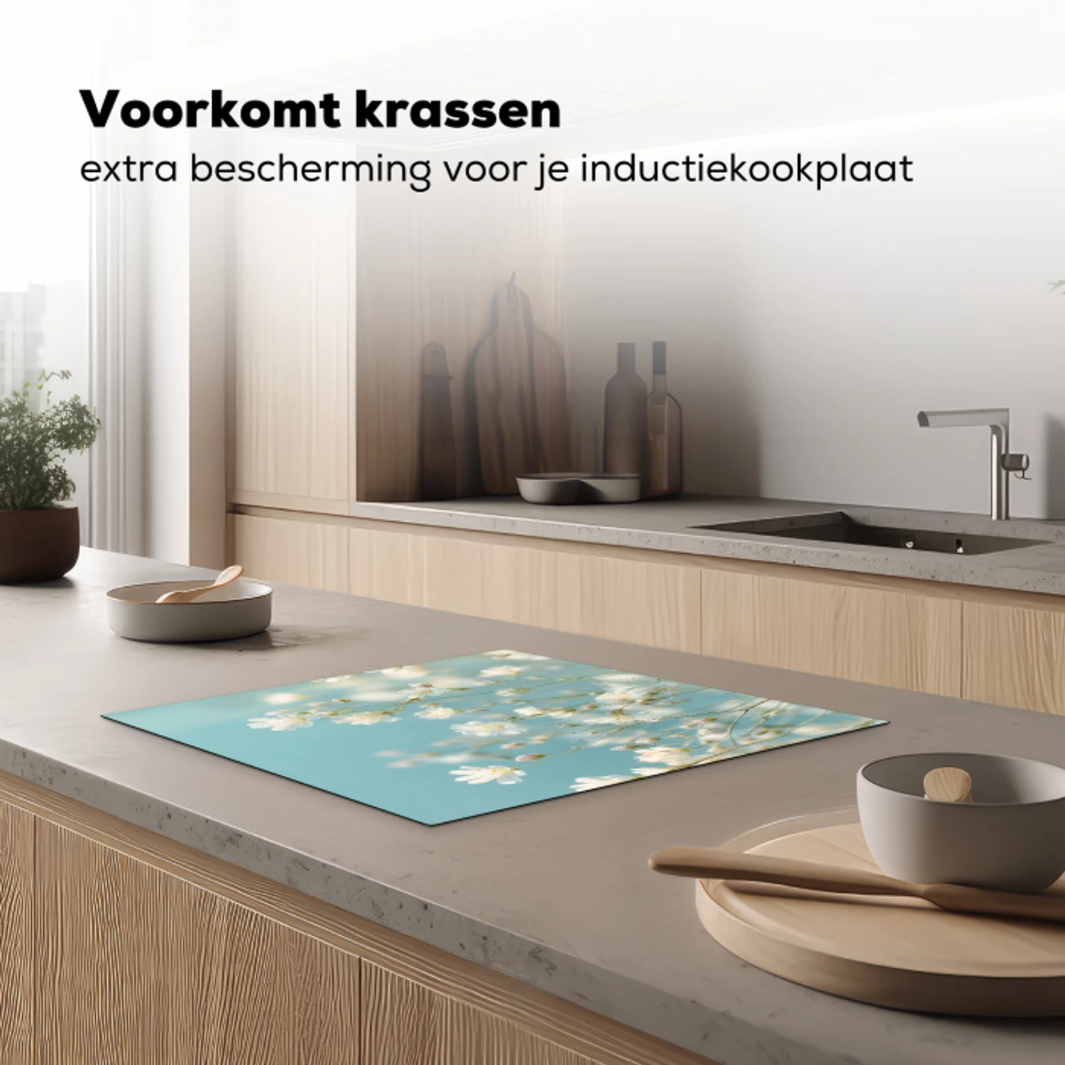 Stengels - Bloemen - Lucht - Wit Inductie beschermer vinyl 3mm middel -sfeer1