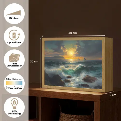Zee - Zon - Golven - Rotsen Light Box met batterij (Wandlamp) middel -USP_websiteoverzichtNL