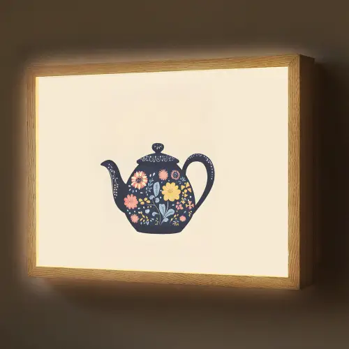 Theepot - Kleurrijk - Bloemen Light Box met batterij (Wandlamp) middel -z3d_website