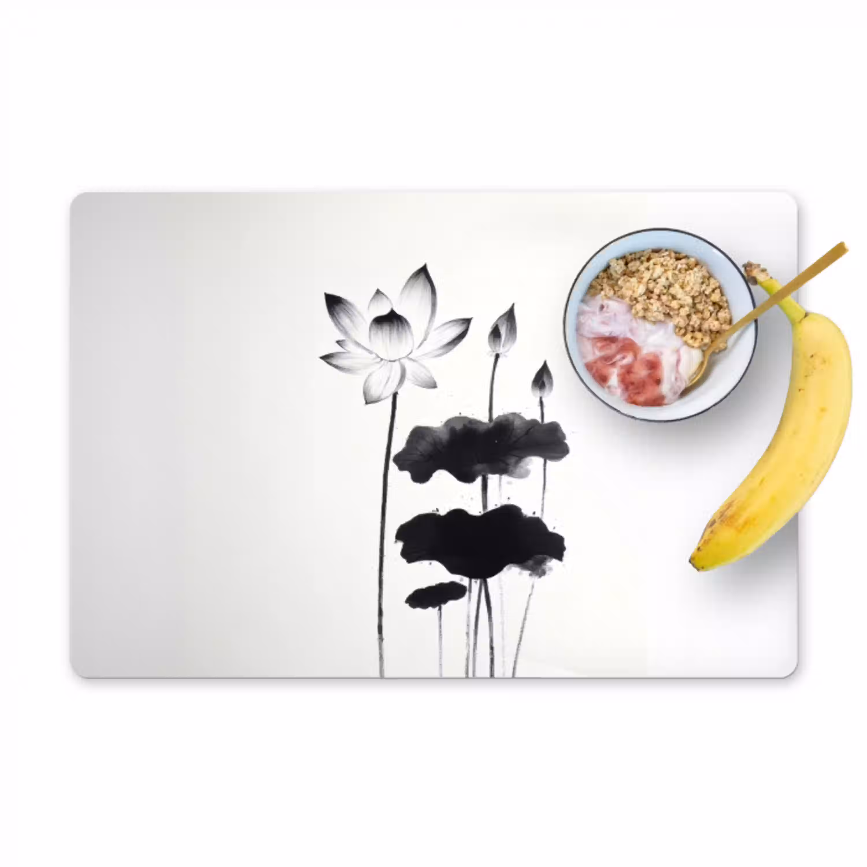 Bladeren - Zwart - Lotusbloem - Minimalitisch Placemat vinyl groot -zzzproduct_Kitchenyeah-website