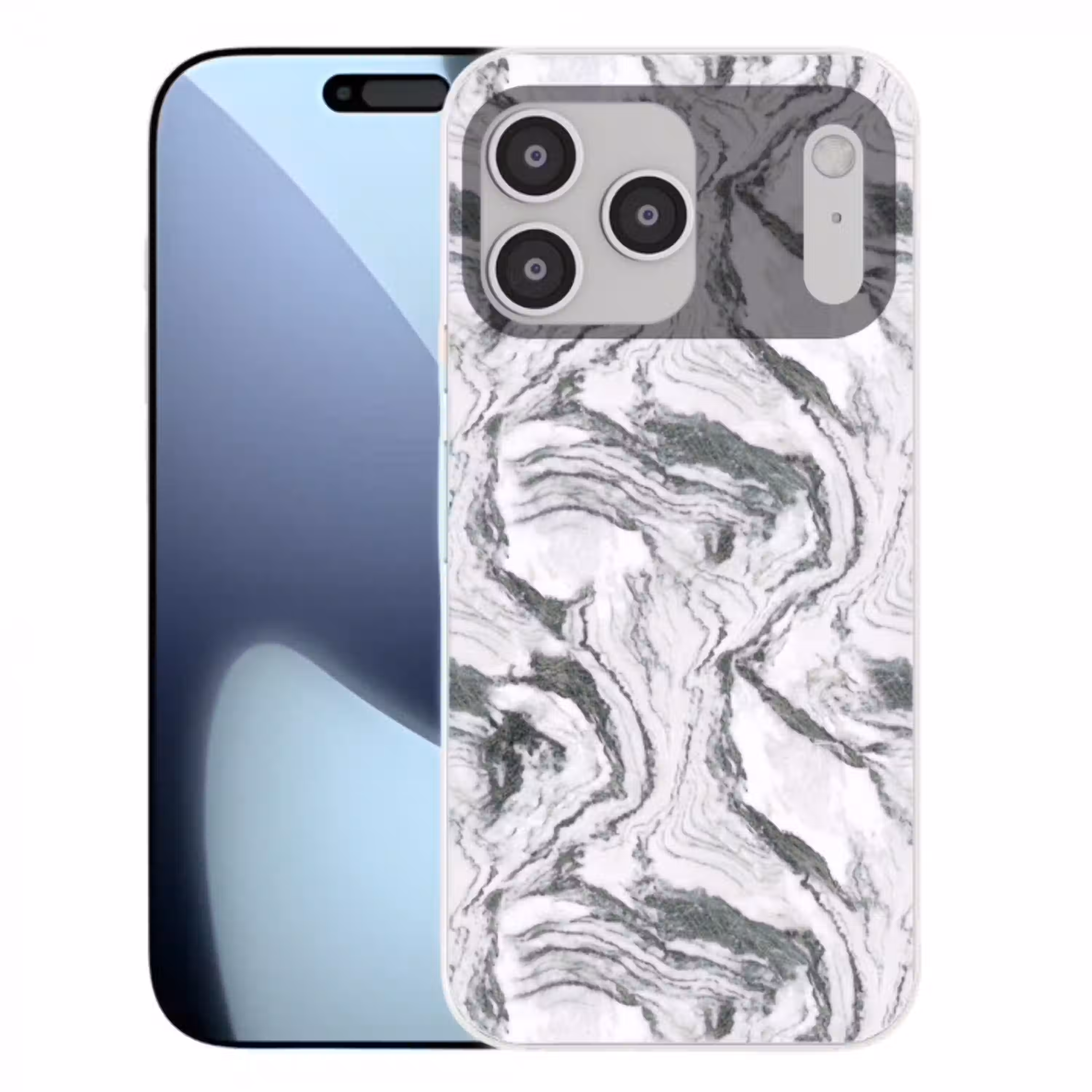 Wit - Marmer - Golvend - Grafiet Telefoonhoesje iPhone 17 Pro Max klein 879 -3d