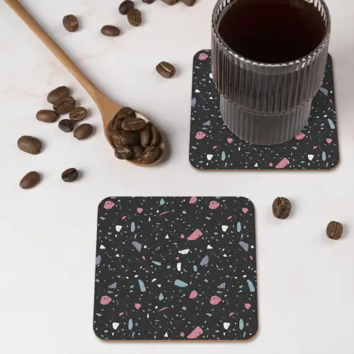 Terrazzo - Patroon - Zwart - Zacht onderzetter kurk middel 366 -sfeer2