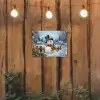 Sneeuwpop - Winterdorp - Kleurrijk tuinposter los doek klein -sfeer1