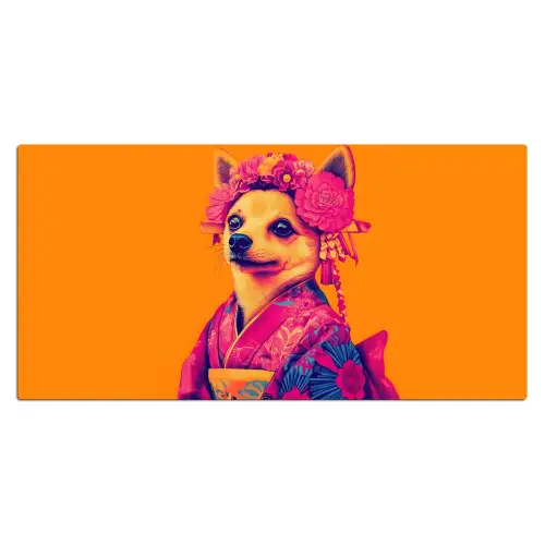 Kimono - Hondje - Bloemenkroon - Oranje Muismat XXL klein -3d_leeg
