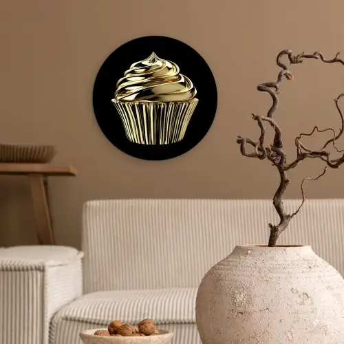 Cupcake - Eten - Goud - Zwart Wandcirkel plexiglas klein -sfeer1