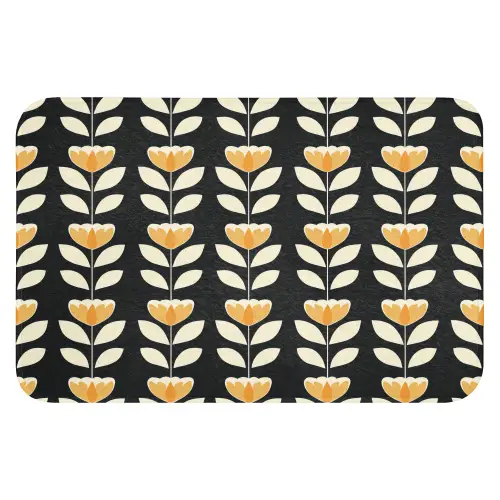 Retro - Bloem - Zwart - Okergeel Badmat klein 997 -3d