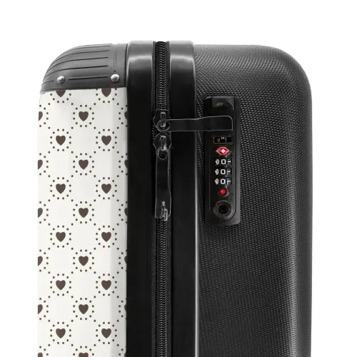 Crèmekleurige achtergrond met bruine hartjes NBS - Handbagage koffer - Kinderen Unisex middel -slot