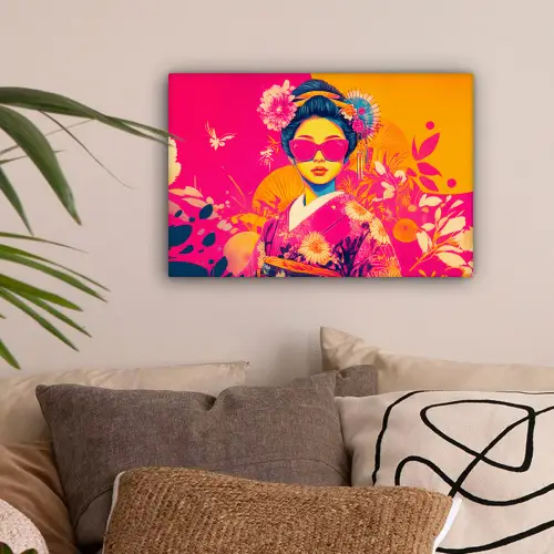 Vrouw - Zonnebril - Abstract - Oranje canvas 2cm klein -sfeer1