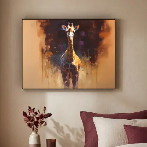 Giraf - Bruin - Abstract - Geschilderd Textielframe - compleet frame klein -sfeer1