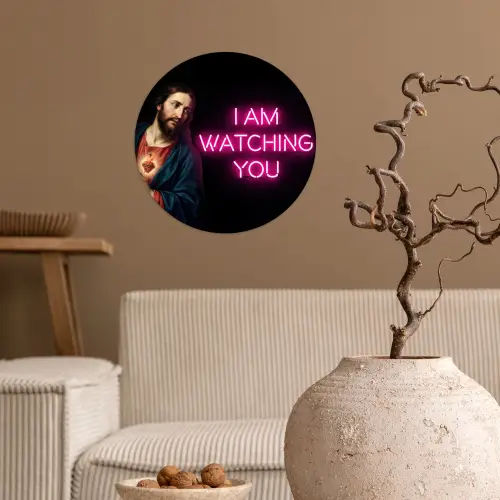 Man - Tekst - Neon Wandcirkel behangsticker klein -sfeer1