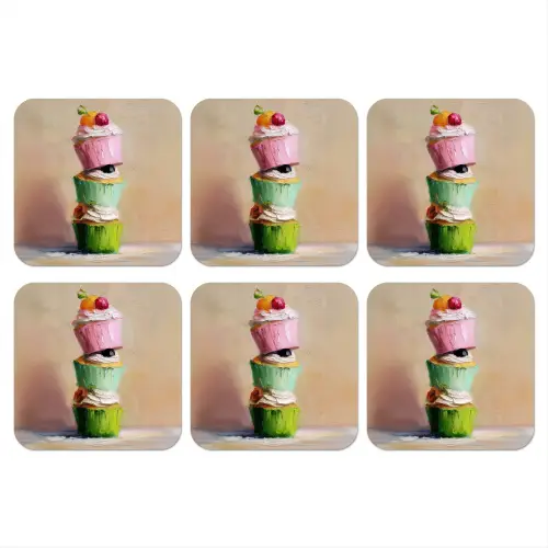 Cupcakes - Gestapeld - Kleurrijk - Fruit onderzetter kurk middel -3d