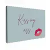 Kiss my ass - Lip - Blauw Tuinposter op houten frame 2 cm dik klein -3d