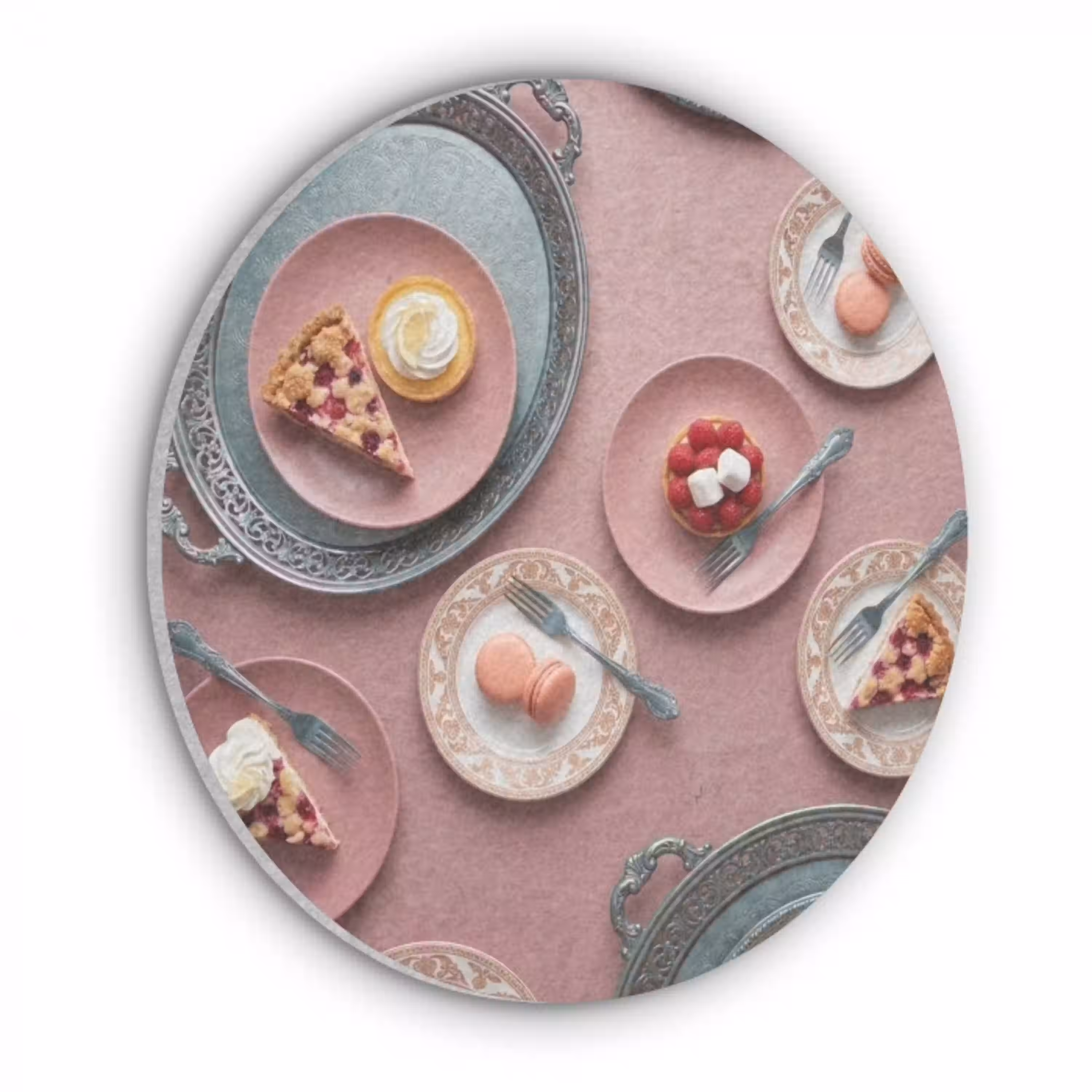 Dessert - Taart - Gebak - Zoet - Roze Akoestische PET Vilt - Rond klein -3d