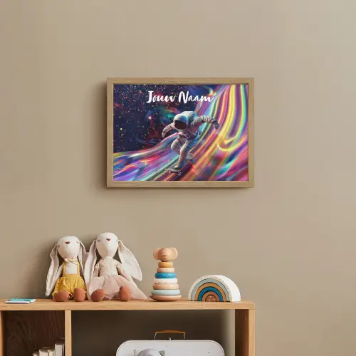 Astronaut - Ruimte - Skateboard - Kleurrijk Light Box met batterij (Wandlamp kind) middel -sfeer2_kind
