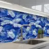Palmblad - Patroon - Blauw keuken achterwand 2 middel 871 -3d_schuin