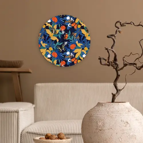 Zomer - Vlinder - Marineblauw - Blauw Wandcirkel plexiglas klein 852 -sfeer1