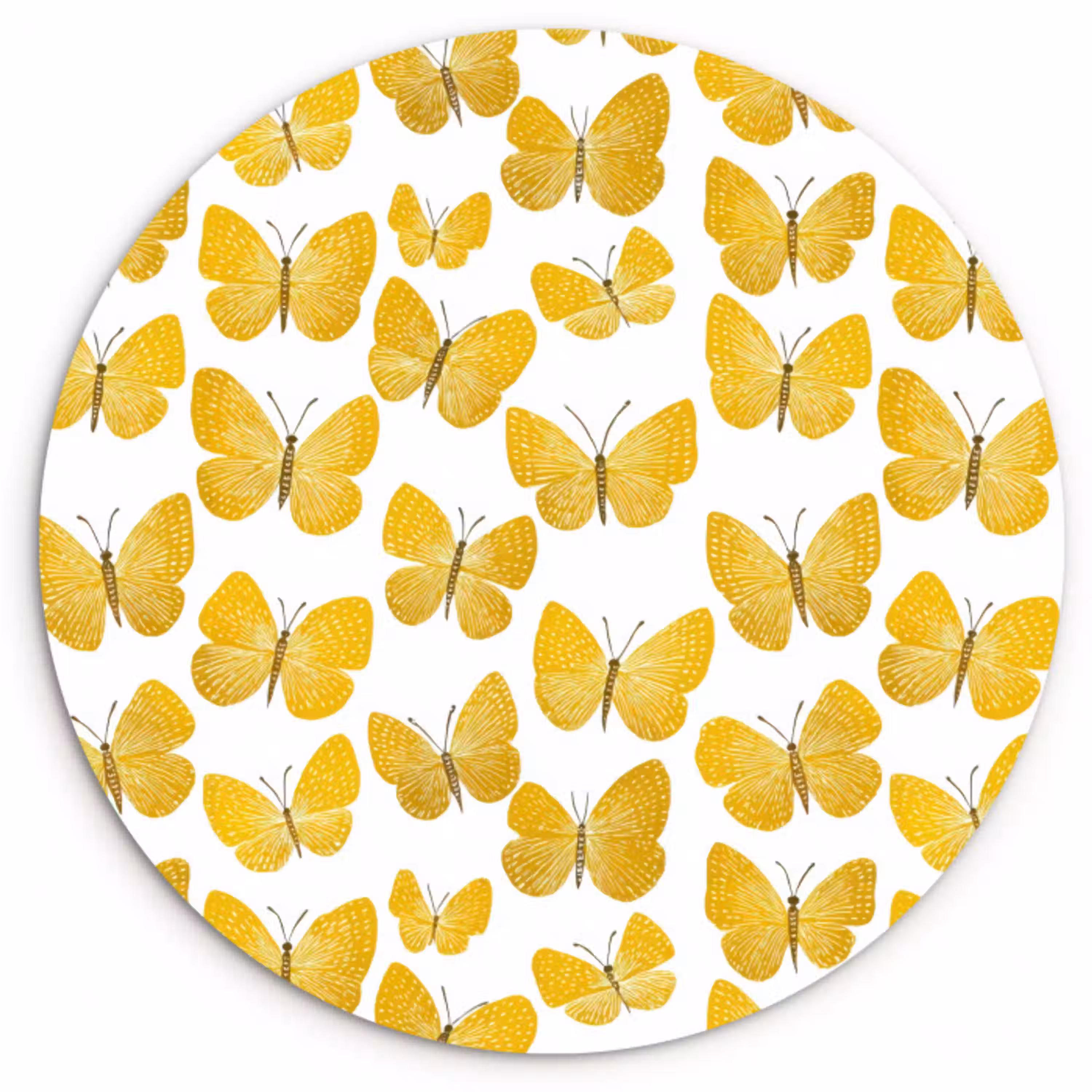 Vlinders - Botanisch - Illustratie - Geel - Wit Wandcirkel kunststof plaat 5mm dik klein 188 -3d