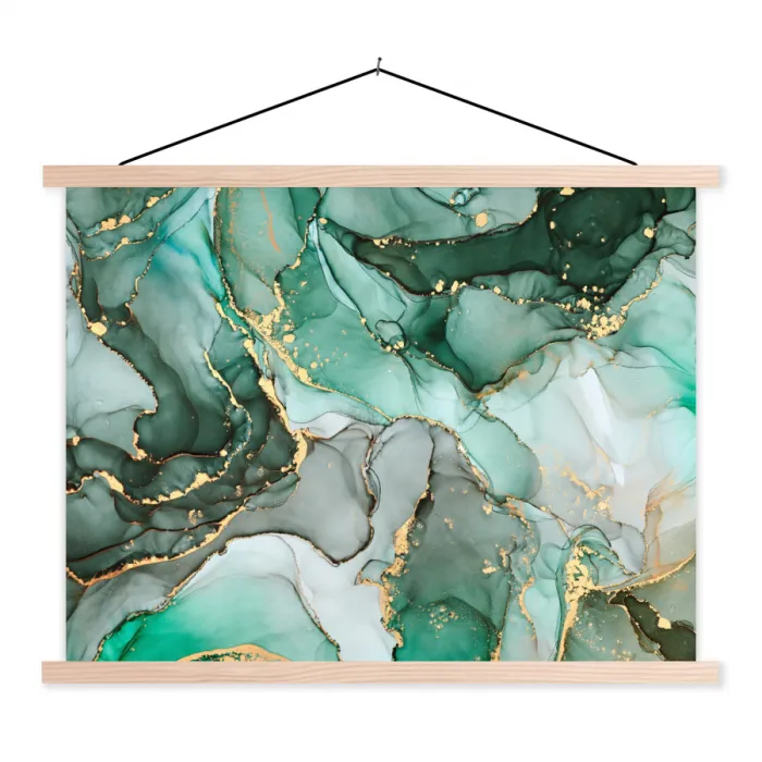 Goud - Marmer - Groen - Luxe - Marmerlook - Grijs textielposter latten blank klein -3d